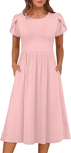 Women's Summer Midi Dress Short Sleeve Casual Flowy Sundress