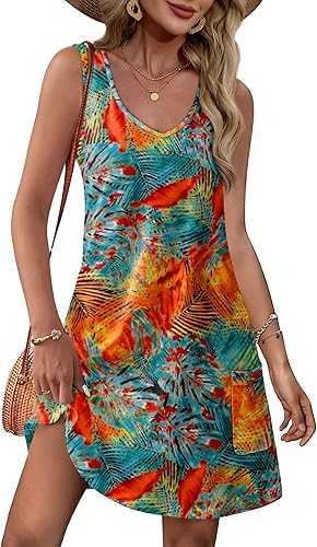 Women's V Neck Sleeveless Sundress with Pockets Summer 2025