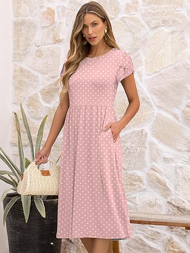 Women's Summer Midi Dress Short Sleeve Casual Flowy Sundress