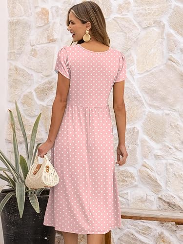 Women's Summer Midi Dress Short Sleeve Casual Flowy Sundress