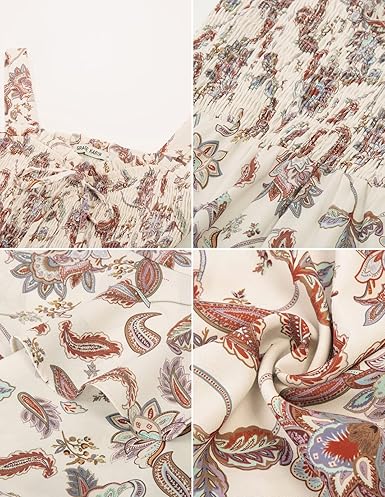 Floral Boho Maxi Dress Square Neck A-Line Sundress 2025