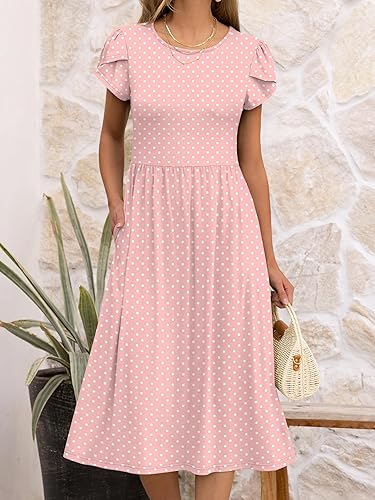 Women's Summer Midi Dress Short Sleeve Casual Flowy Sundress