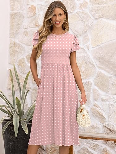 Women's Summer Midi Dress Short Sleeve Casual Flowy Sundress